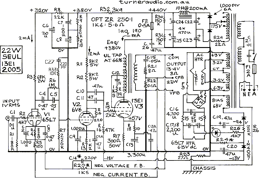 schematic of 13E1
SEUl amp, 2005